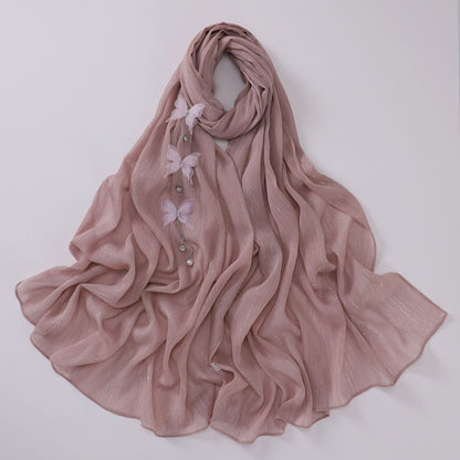 Streaming Sier Silk Wrinkled Butterfly Long Hui Scarfs