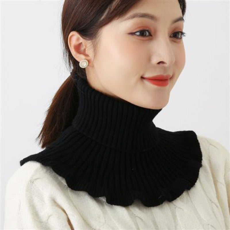 Women's Thermal Knitting Korean Pullover Detachable Collar Red Scarfs