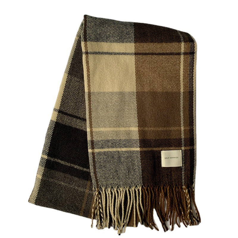 Plaid Female Winter Fringe Bib College Scarfs