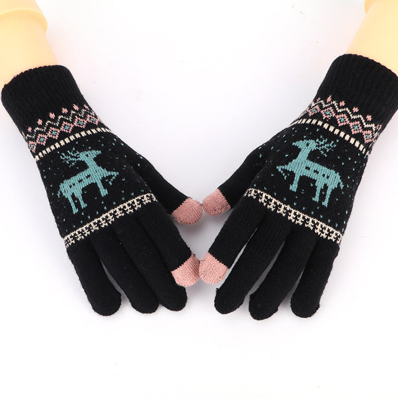 Adult Knitted Warm Cute Cartoon Deer Jacquard Gloves