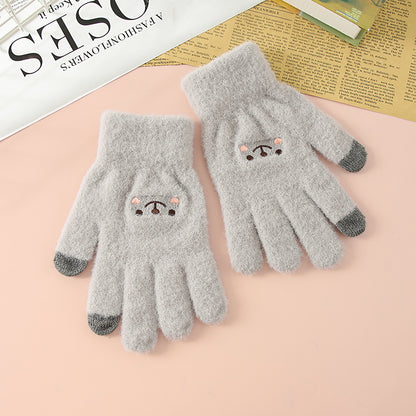 Women's Korean Style Cute Fleece-lined Thickened Cycling Five-finger Gloves