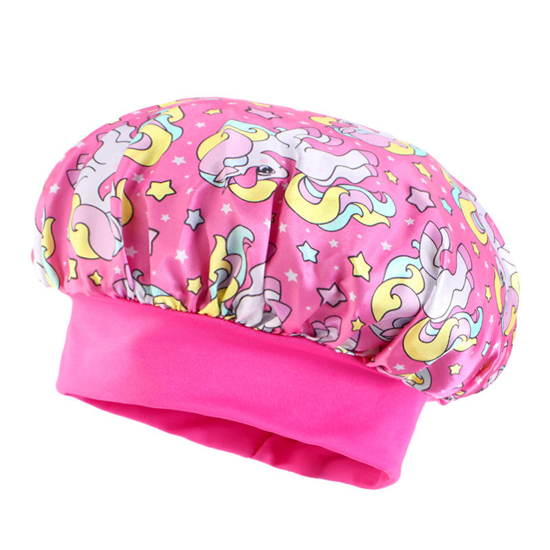 Children's Wide-brimmed Elastic Unicorn Cartoon Printed Satin Kids' Headwear