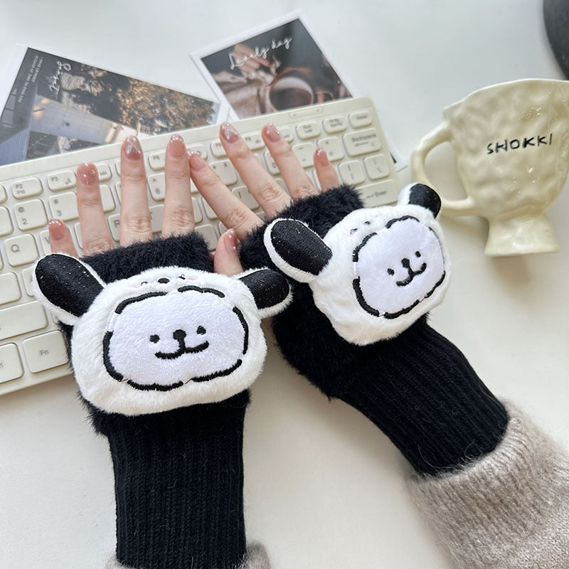 Half Finger Cartoon Knitted Bracers Thick Gloves