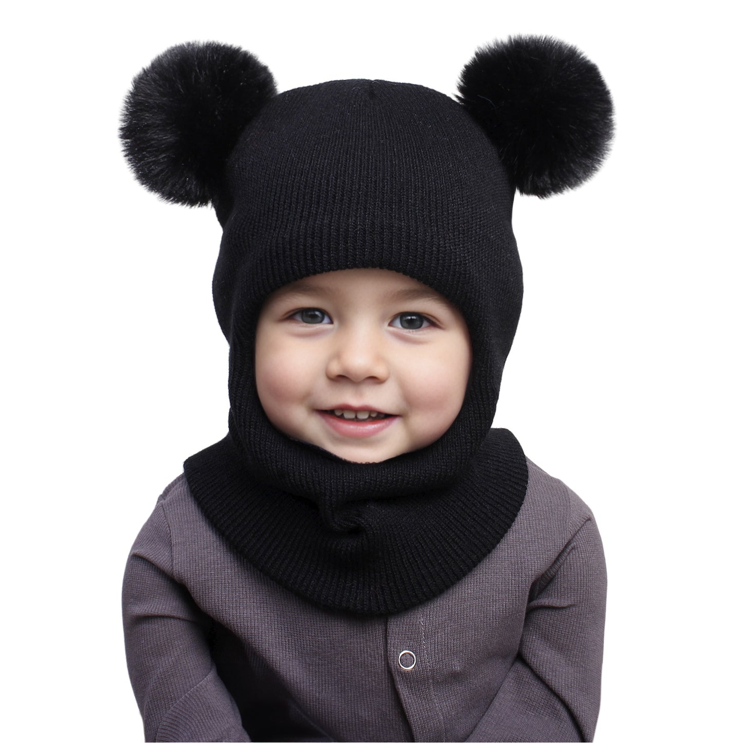 Children's Hooded Suit Solid Color Cute Wool Knitted Kids' Headwear