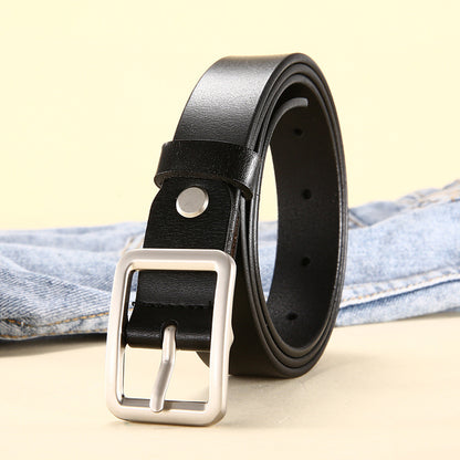 Women's & Men's Thin Narrow Black Versatile Decorative Width Jeans Genuine Leather Belts