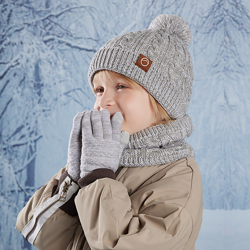 Children's Three-piece Set Earflaps Slipover Woolen Boys Outdoor Kids' Headwear