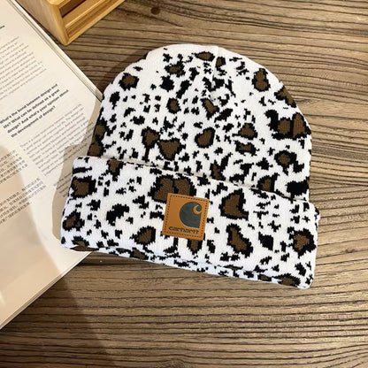 Women's Black White Retro Fashion Cows Pattern Knitted Wool Hats & Caps