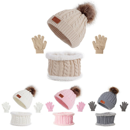 Children's Stylish Hat Three-piece Single Ball Kids' Headwear