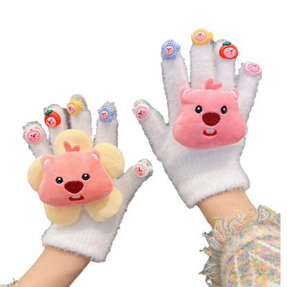 Small Beaver Ruby Plush Female Cycling Warm Cute Gloves