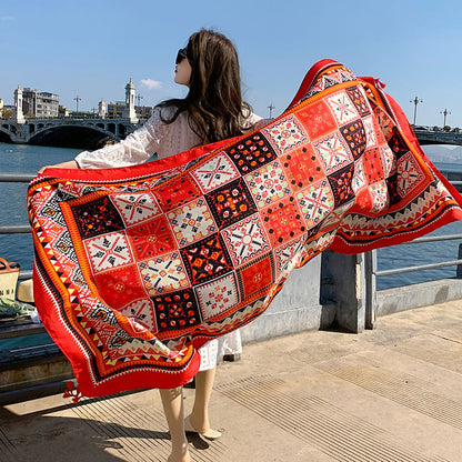 Women's Sunscreen Shawl Yunnan Grassland Travel Wear Silk Seaside Scarfs