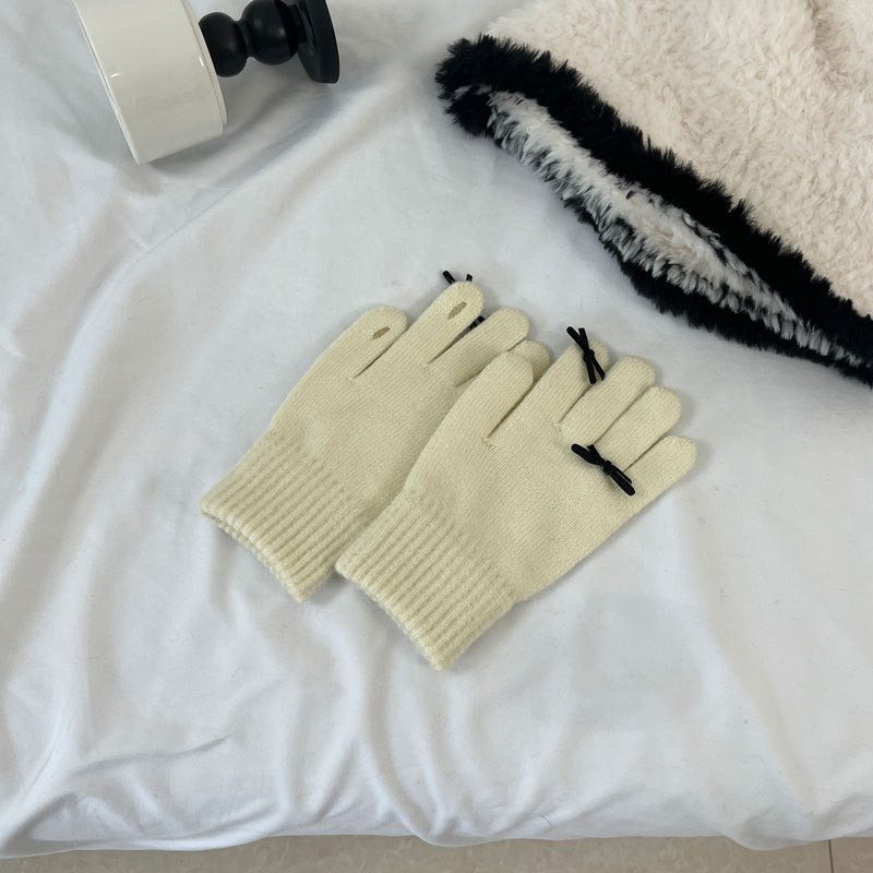 Bow Female Winter Sweet Warm Cute Touch Screen Knitting Gloves