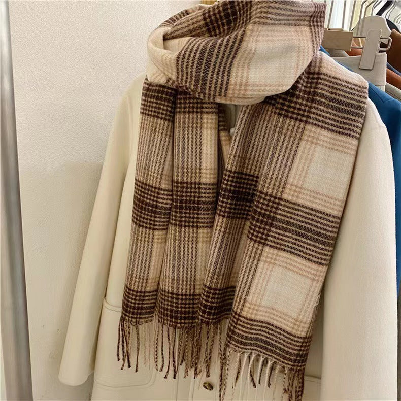 Winter Plaid Cashmere Warm Tassel Shawl Scarfs