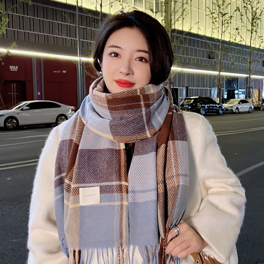 Women's High-grade Plaid Shawl Autumn Versatile Fashion Double-sided Scarfs