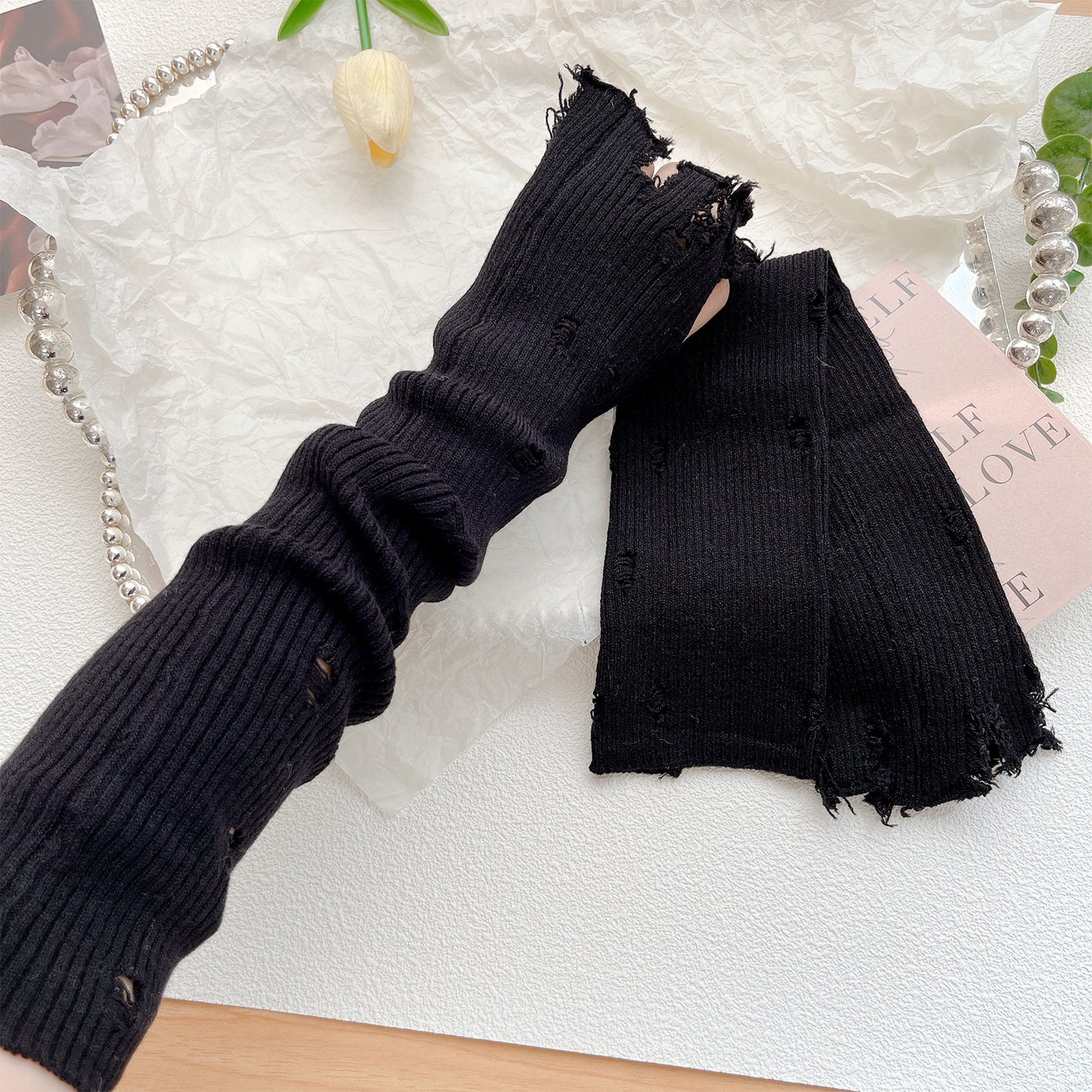 Hole Korean Fingerless Warm Arm Guard Gloves