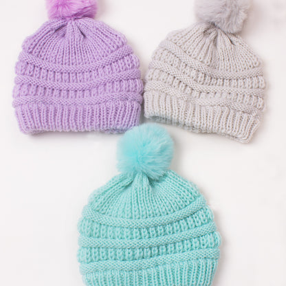 Children's Knitted Hat Fur Ball Warm Wool Kids' Headwear