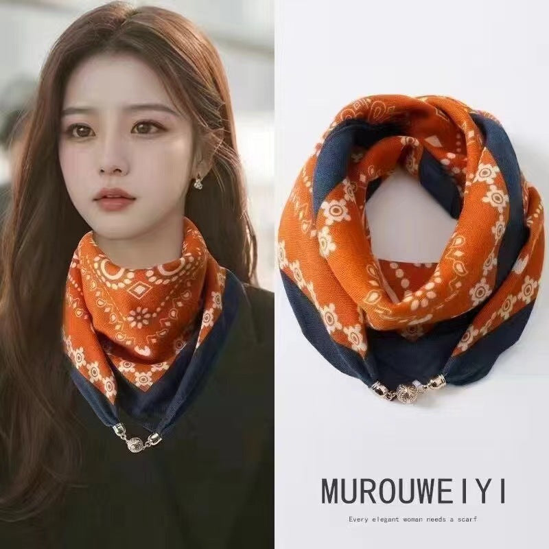 Women's Magnetic Buckle High-grade Silk Cotton Elegant Scarfs