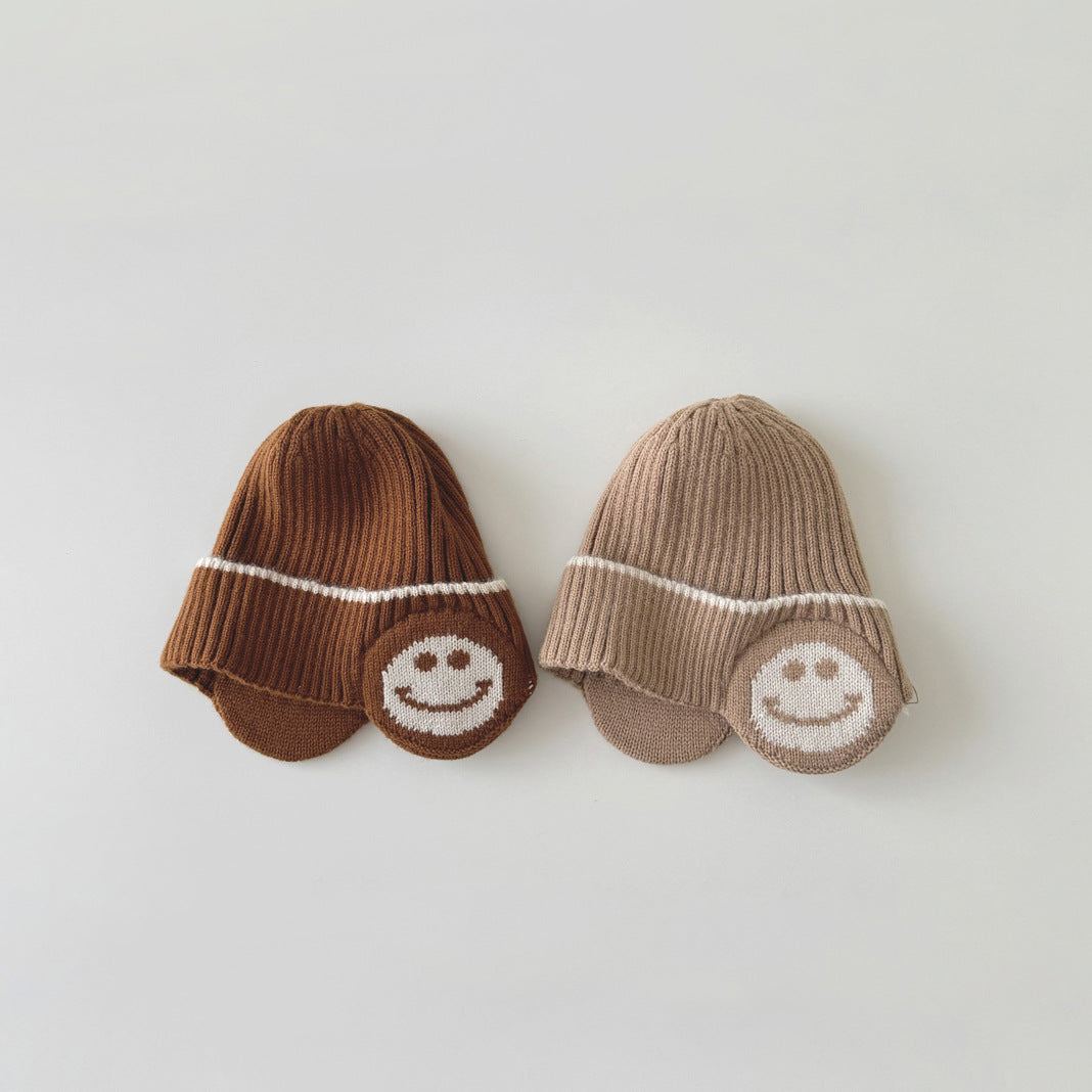 Children's Hat Knitted Smiley Face Earflaps Warm Kids' Headwear