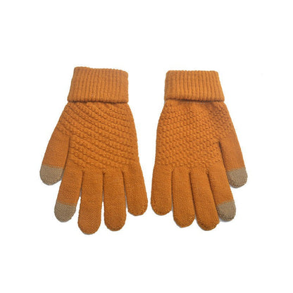 Women's & Men's Finger Wool Pure Color Warm Keeping Gloves