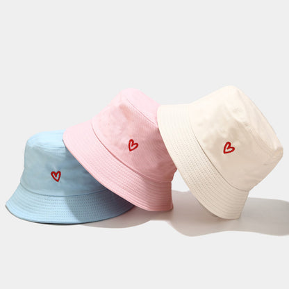 Women's Love Embroidered Cotton Bucket Hat Trendy Outdoor Hats & Caps