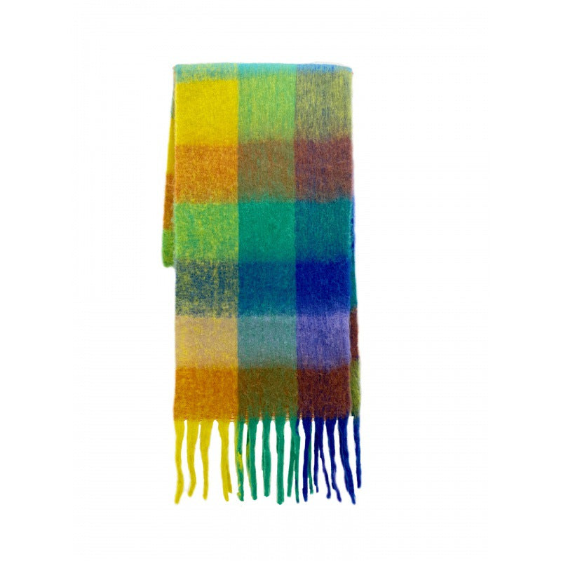 Warm Rainbow Plaid Long Soft Glutinous Scarfs