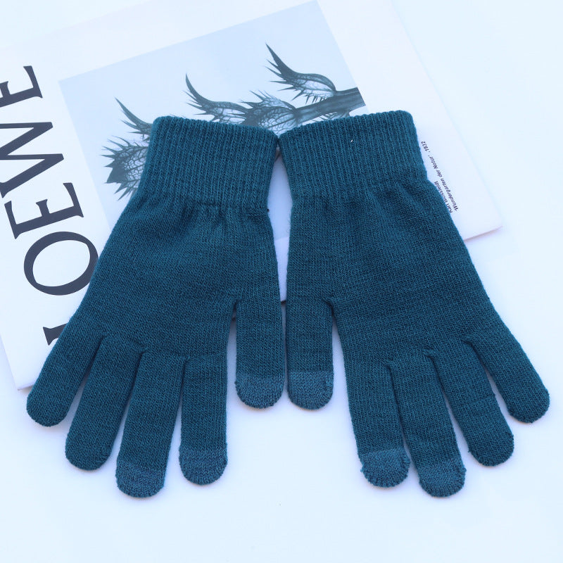 Solid Color Winter Outdoor Fleece-lined Touch Gloves