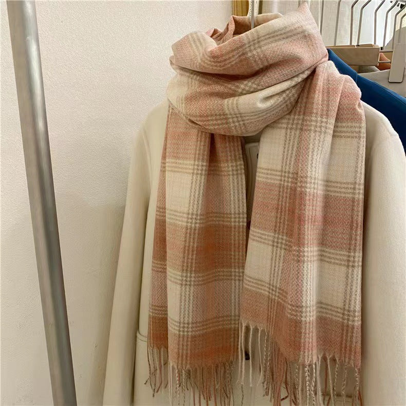 Winter Plaid Cashmere Warm Tassel Shawl Scarfs