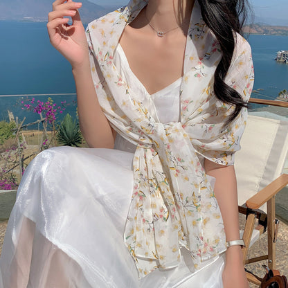 French Floral Chiffon Summer Shawl Seaside Scarfs