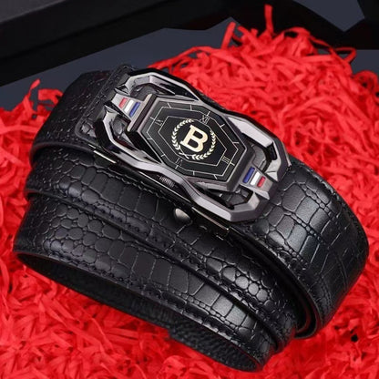 Men's Inner Wear Automatic Buckle Crocodile Pattern Cowhide Simple Business Belts