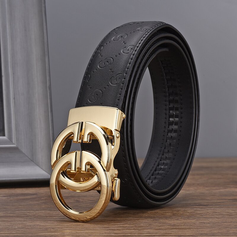 Men's High-grade Alloy Automatic Buckle Cowhide Embossed Simple Belts