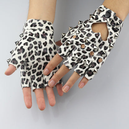 Women's Dancing Half Finger Leather Ding Design Fashion Punk Gloves