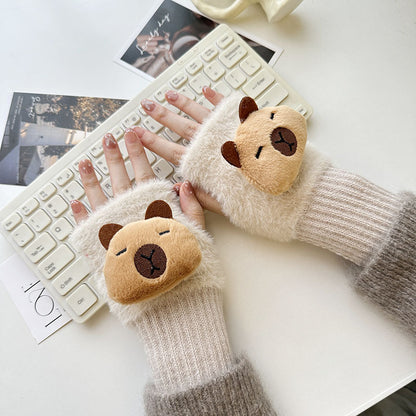 Half Finger Cartoon Knitted Bracers Thick Gloves