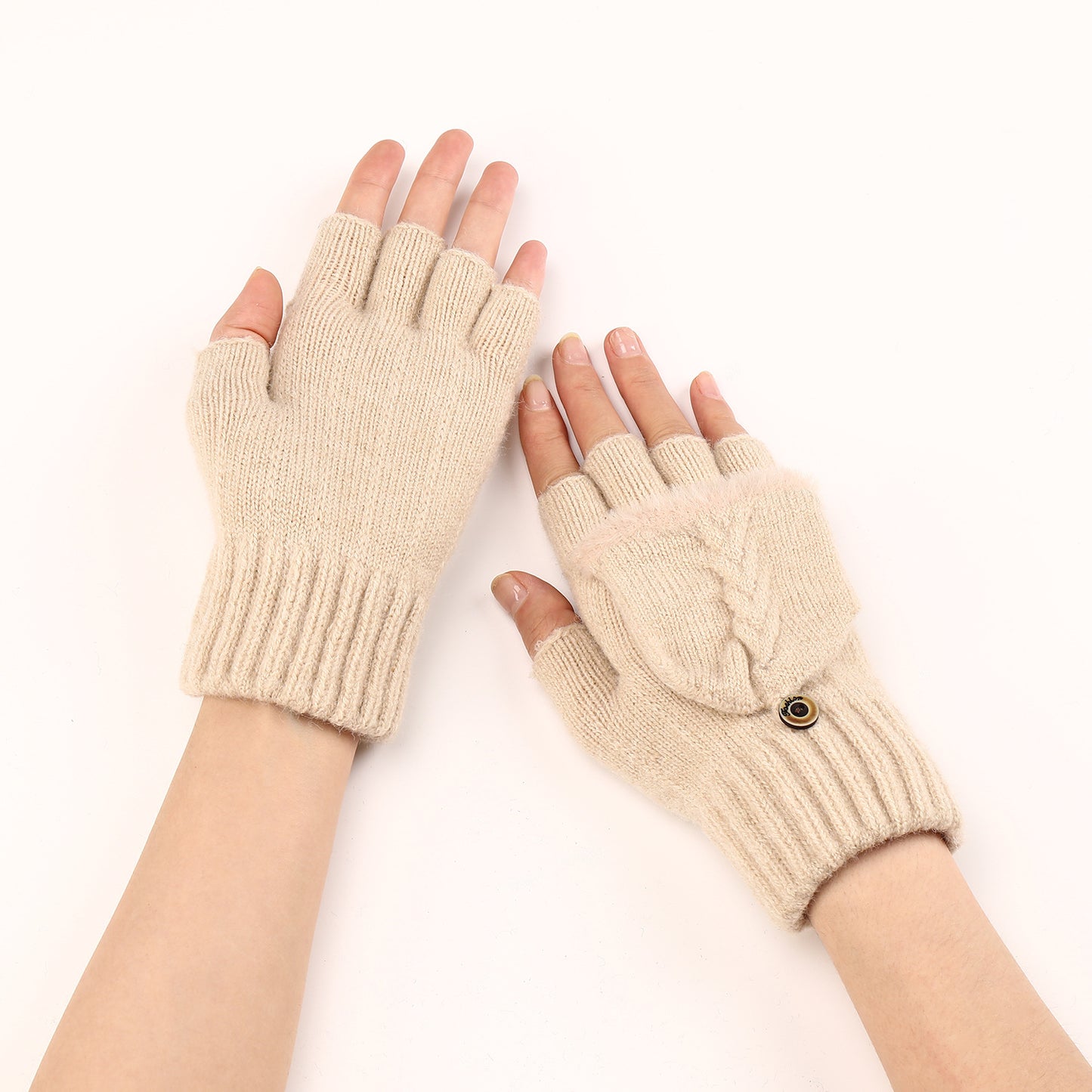 Women's Flip Short Frayed Hem Wool Fingerless Gloves