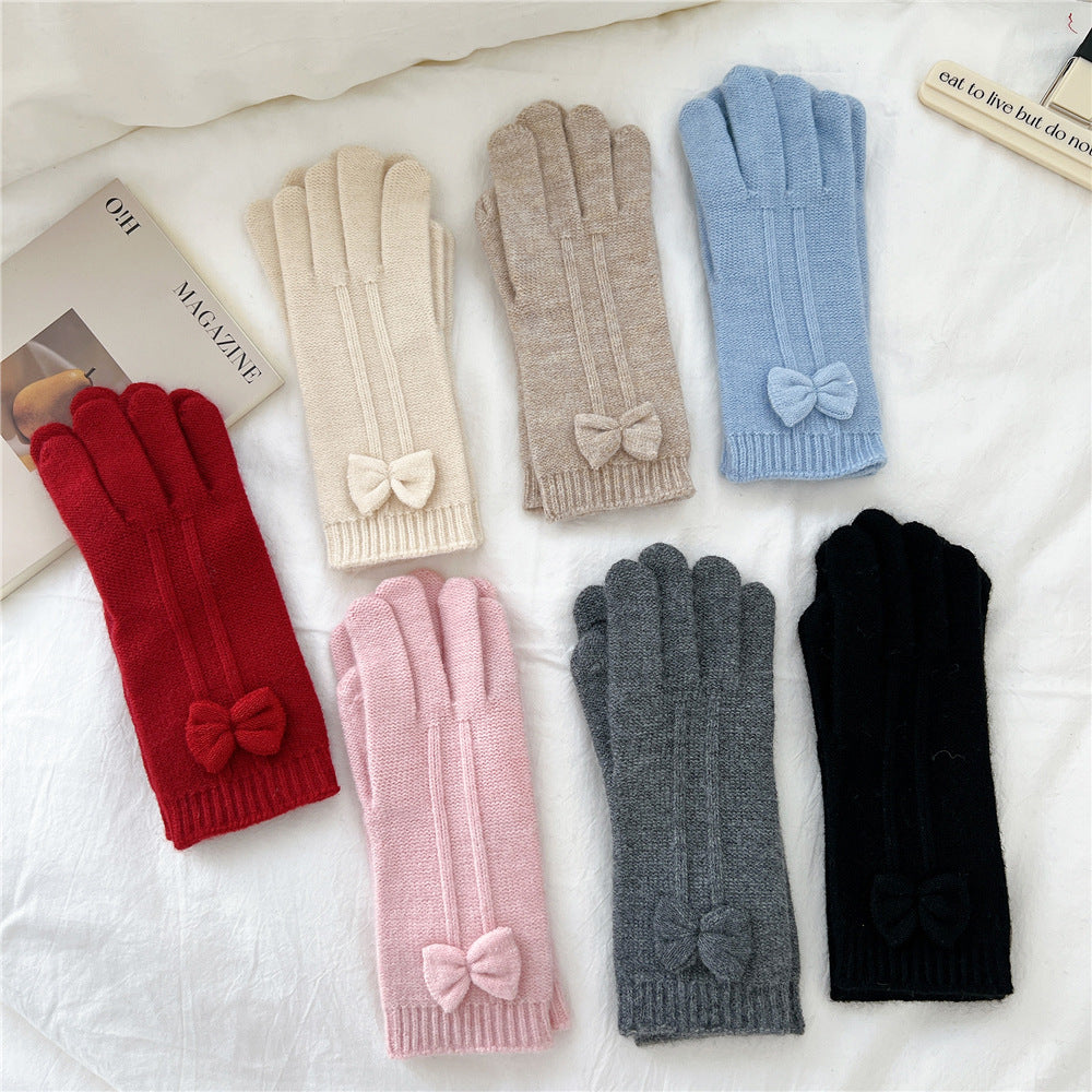 Touch Screen Finger Cute Knitting Wool Five Female Gloves