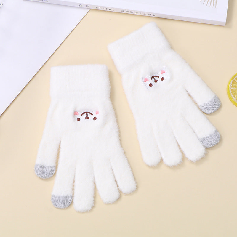 Women's Korean Style Cute Fleece-lined Thickened Cycling Five-finger Gloves