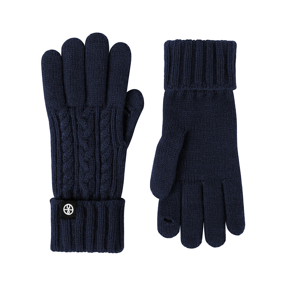 Color Knitted Retro Jacquard Fleece Lining Cycling Gloves