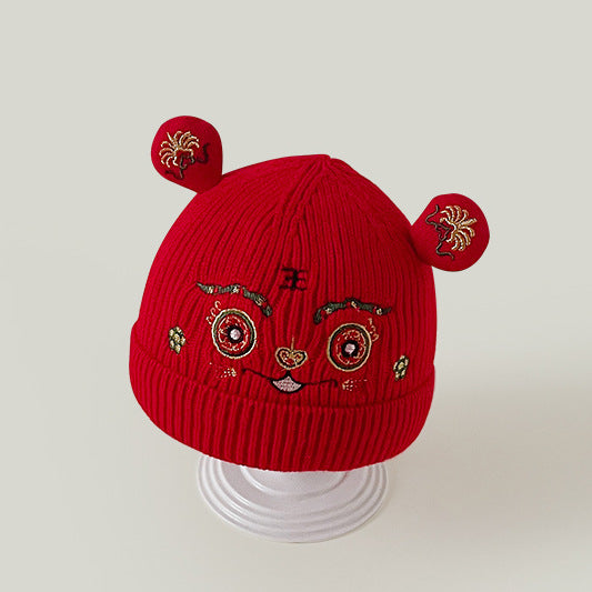 Children's Knitted Hat Festive Red Cross Woolen Kids' Headwear