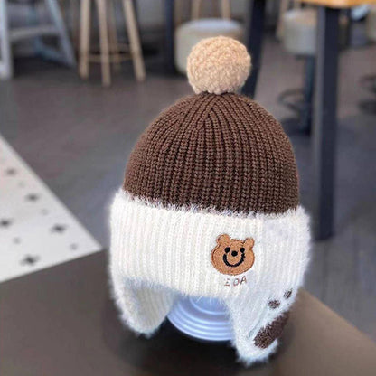 Children's Warm Knitted Male Female Cute Bear Fur Kids' Headwear