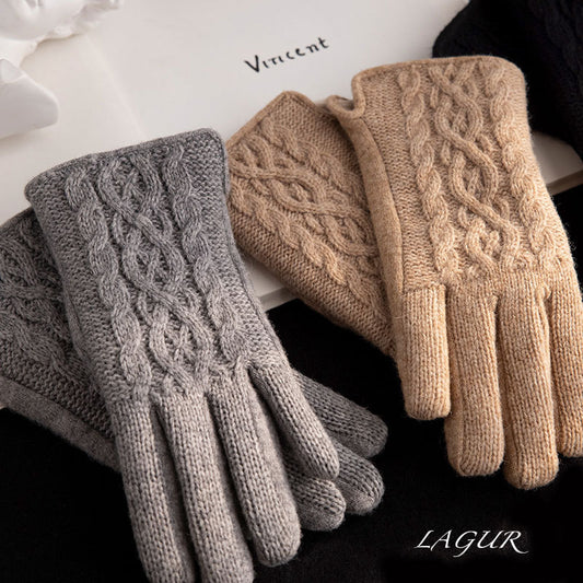 Women's Wool British Retro Twist Thickened Winter Gloves