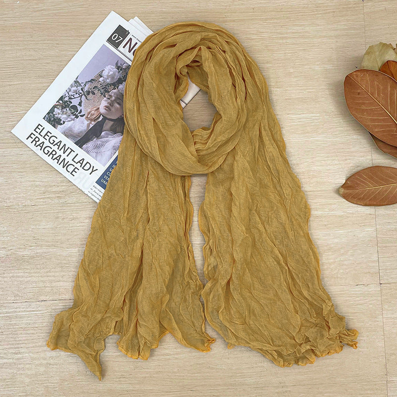 Women's Korean Style Artistic Vintage Crumpled Cotton Scarfs