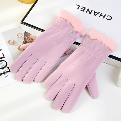 Women's Winter Cycling Warm Veet Padded Thickened Windproof Riding Electric Gloves