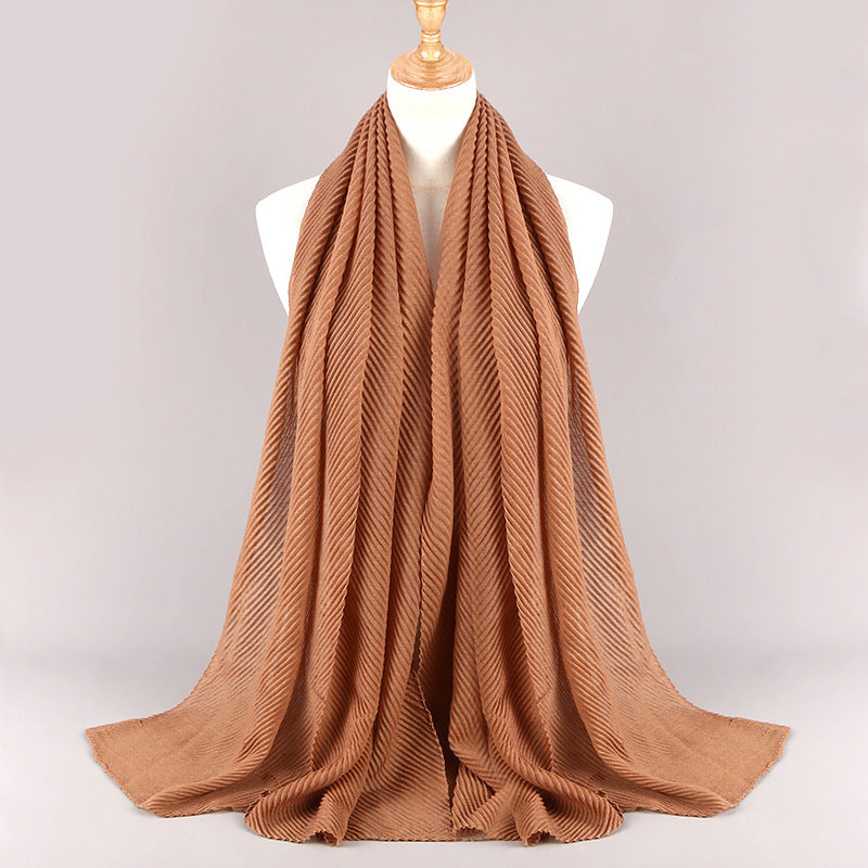 Women's Fashion Twill Crumpled Pleated Bag Headscarf Scarfs