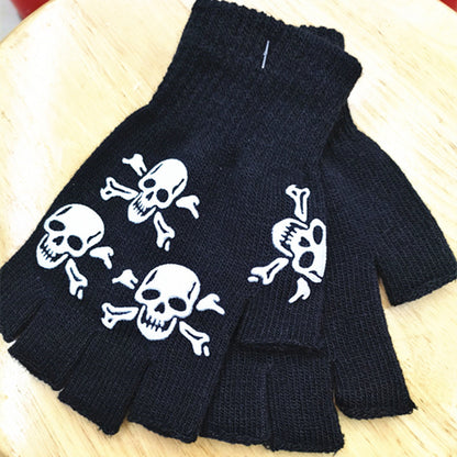 Halloween Skull Knitted Fingerless Ghost Claw Half Finger Gloves