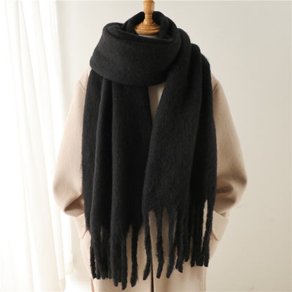 Women's & Men's Pure Color Winter Warm Lengthened Fringe Scarfs