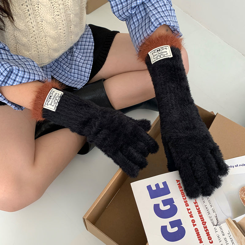 Plush Open Finger Touch Screen Five Female Winter Gloves