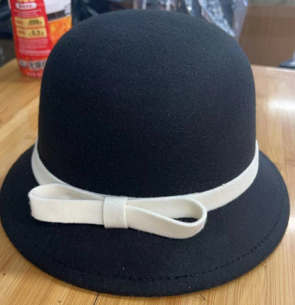 Korean Style Wool Bow Billycock British Hats & Caps