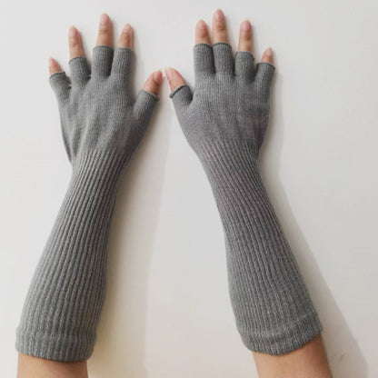 Solid Color Half Finger Writing Warm Open Gloves