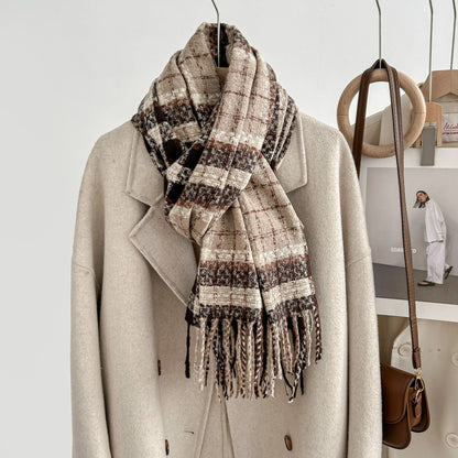 Winter Plaid Cashmere Warm Tassel Shawl Scarfs