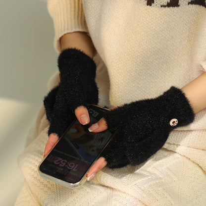 Women's Color Half Finger Flip Warm Winter Cold Gloves