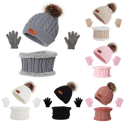 Children's Stylish Hat Three-piece Single Ball Kids' Headwear