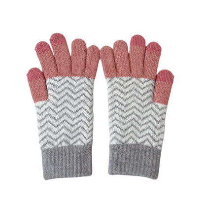 Women's Cold Protection Fleece Contrast Color Striped Gloves